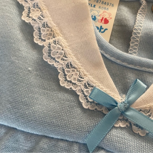 Vintage Triplets Baby 6 Months Girl Light Blue Romper Lace Collar Short Sleeve - Picture 3 of 11